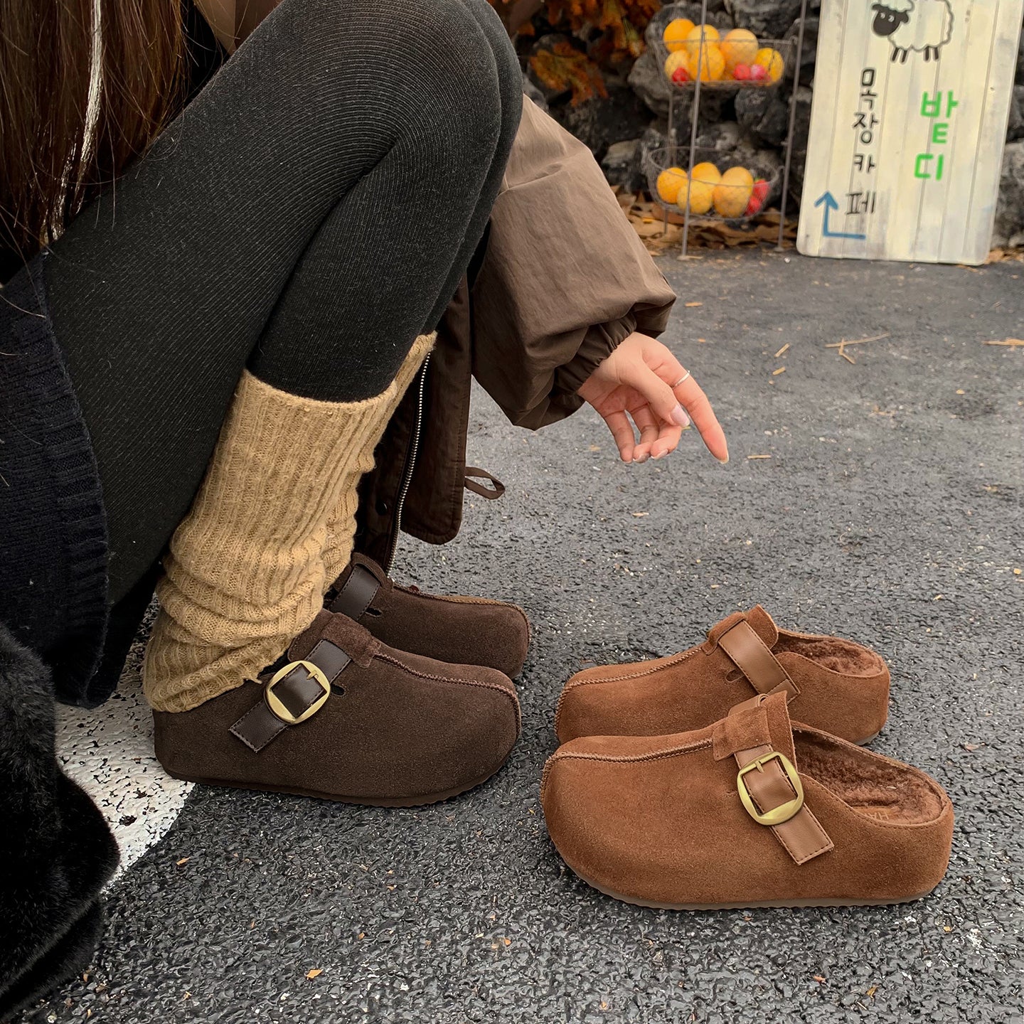 Warm Fur Lined Winter Mules for Women – Platform Slip-On with Buckle