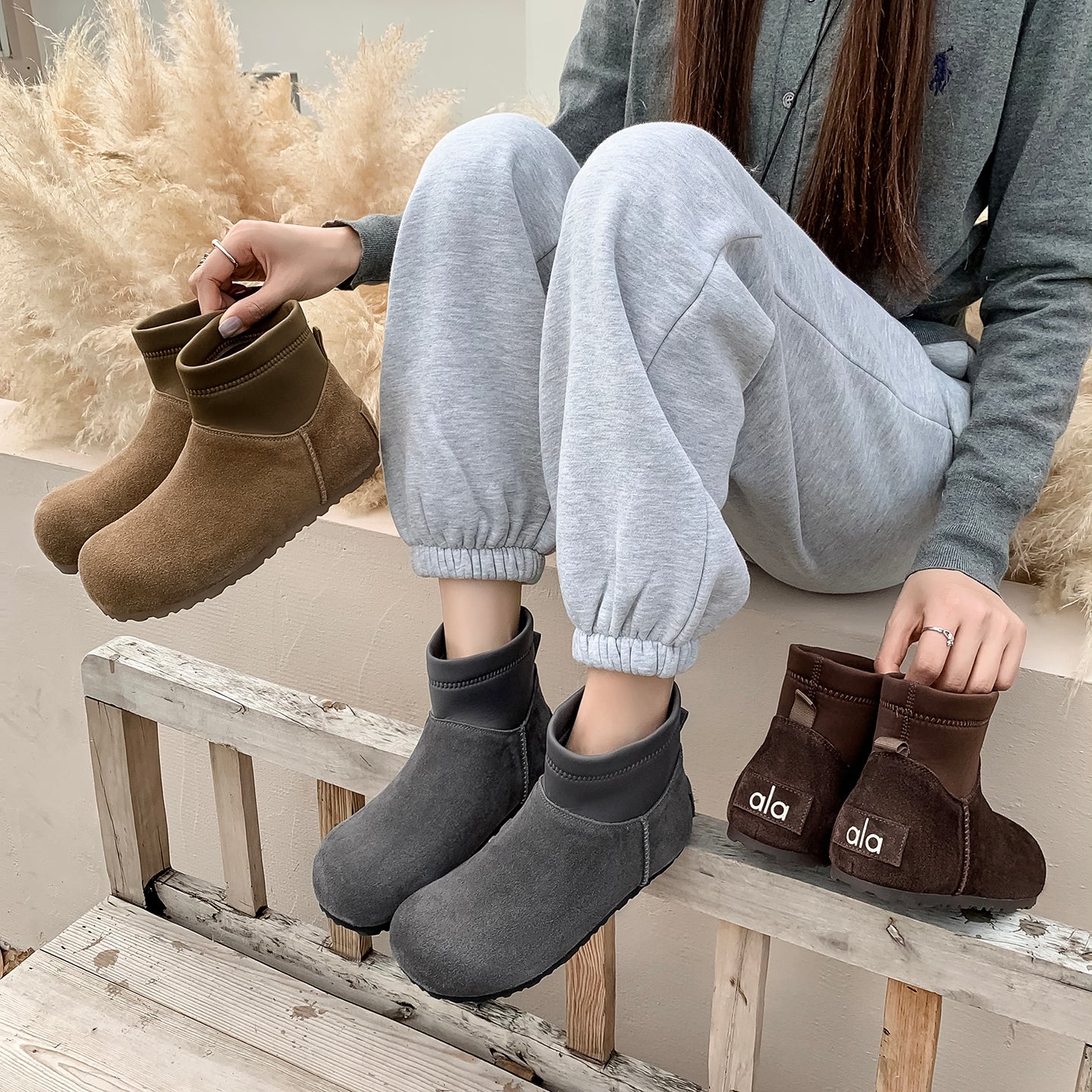Women’s Cow Suede Ankle Boots – Casual Flat Comfortable Style