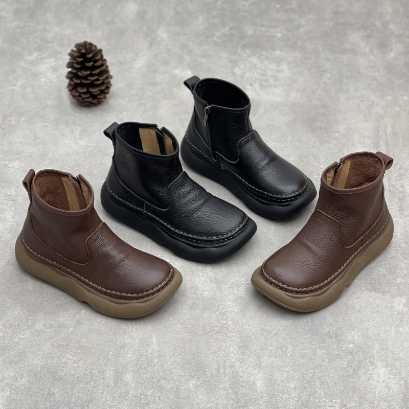 Women's Leather Zipper Ankle Boots – Casual Everyday Style