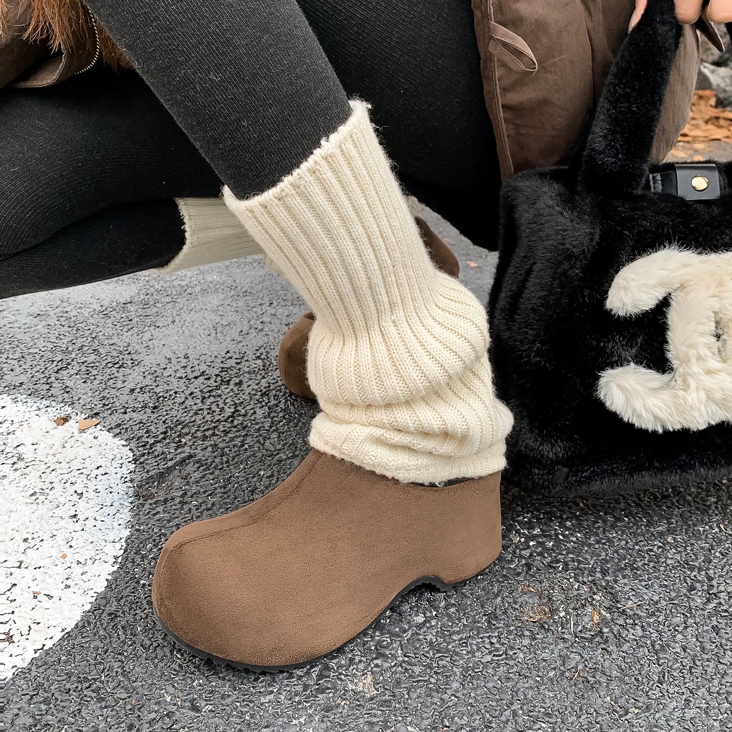 Warm Fur Lined Mules for Women – Winter Platform Slip-On Shoes