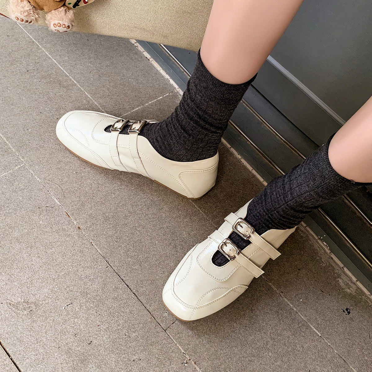 Women's Double Strap Patent Leather Mary Jane Flats Vintage Casual Driving Loafers