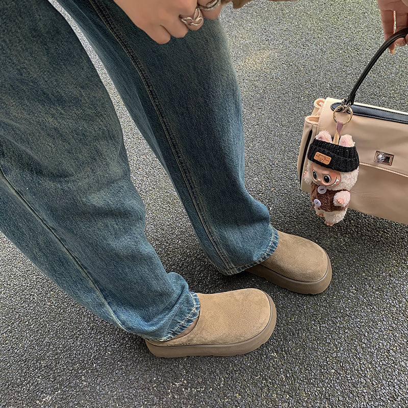 Round Toe Flat Mules – Women’s Cow Suede Comfortable Shoes