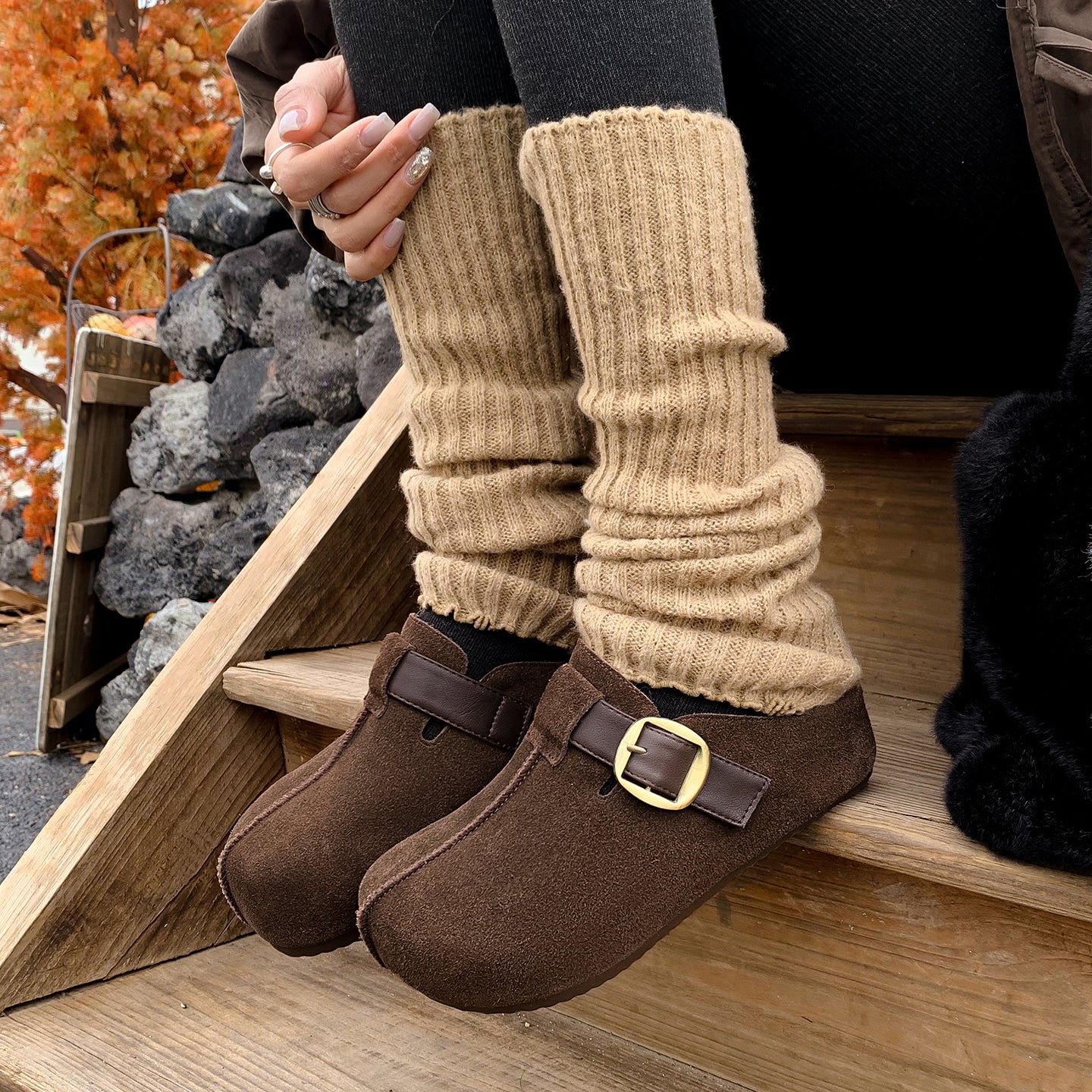 Warm Fur Lined Winter Mules for Women – Platform Slip-On with Buckle