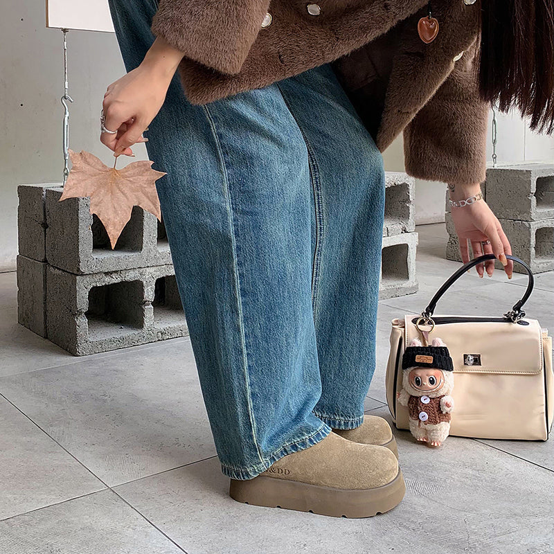 Round Toe Flat Mules – Women’s Cow Suede Comfortable Shoes