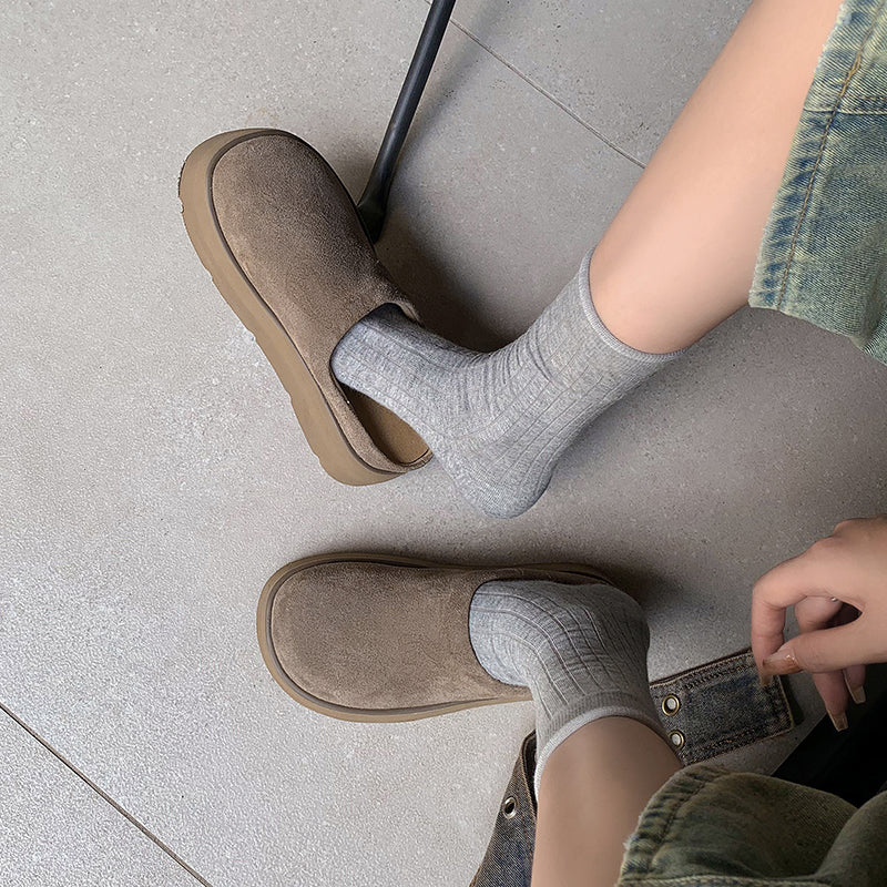 Round Toe Flat Mules – Women’s Cow Suede Comfortable Shoes