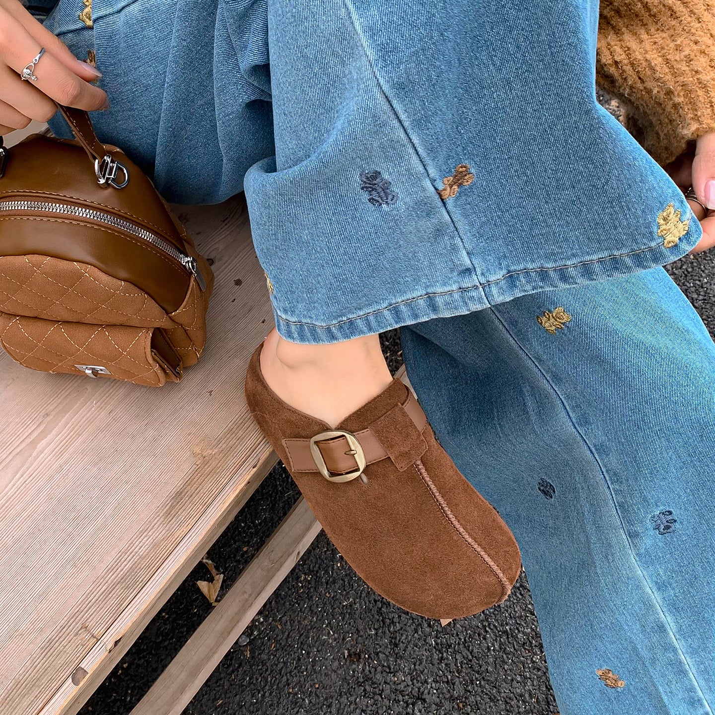 Warm Fur Lined Winter Mules for Women – Platform Slip-On with Buckle