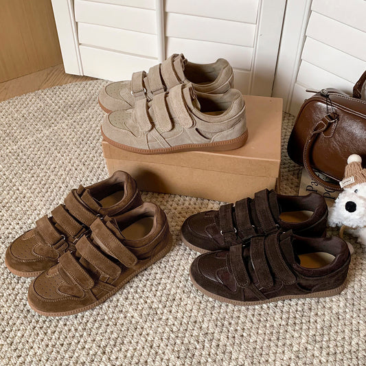 Women's Cow Suede Velcro Sneakers Casual Low Top Retro Platform Trainers