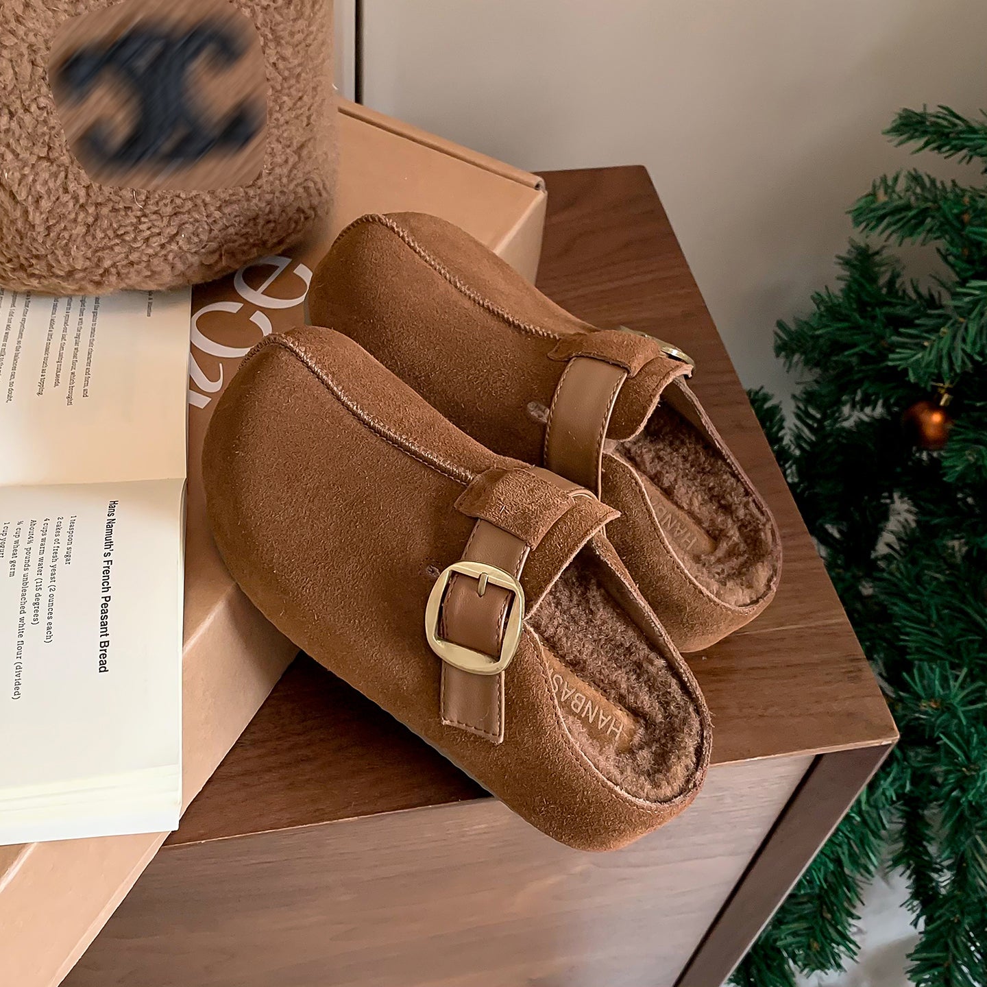 Warm Fur Lined Winter Mules for Women – Platform Slip-On with Buckle