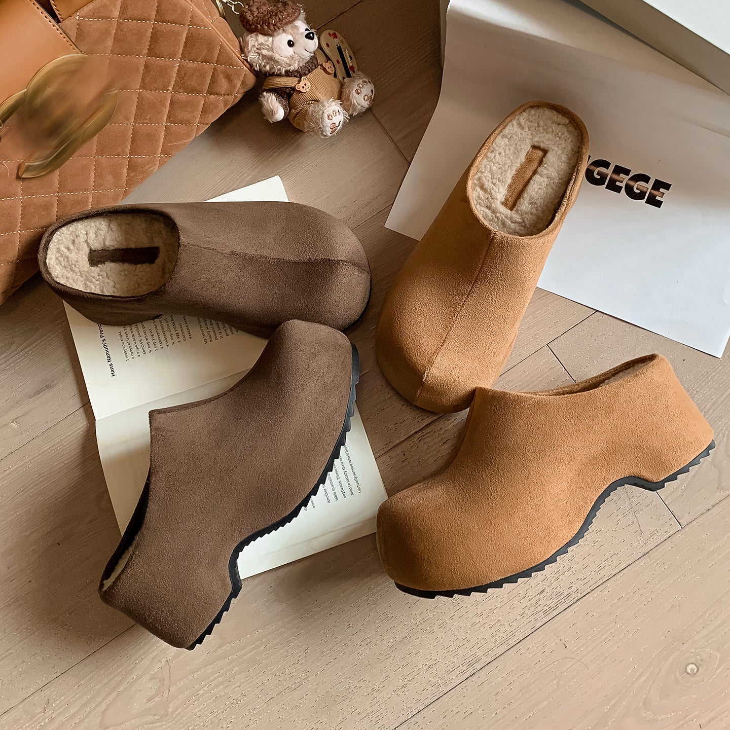 Warm Fur Lined Mules for Women – Winter Platform Slip-On Shoes