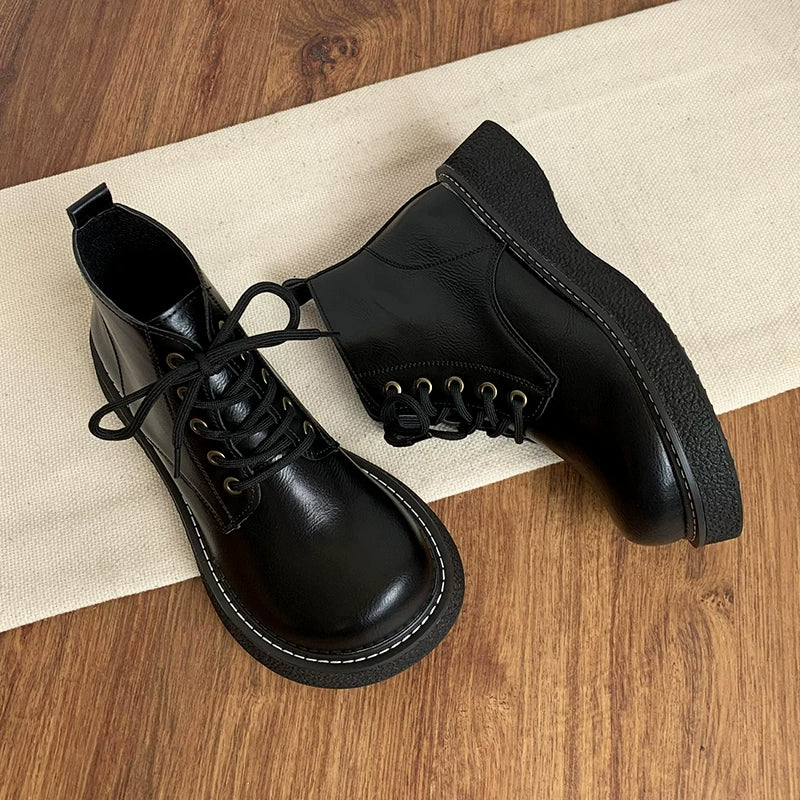 Women's Ankle Boots Lace Up Platform Work Booties Low Heel