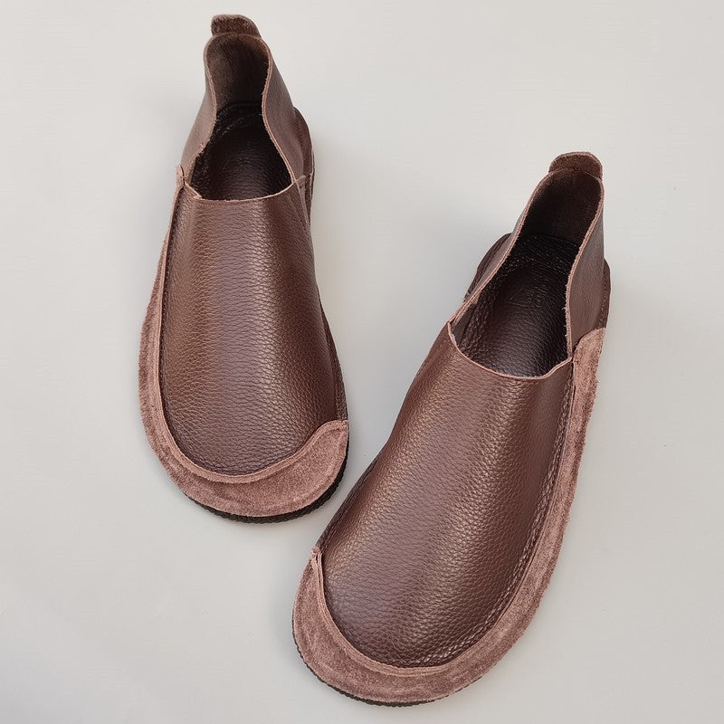 Women's Men's Handmade Genuine Leather Slip-on Minimalist Soft Walking Flat Shoes
