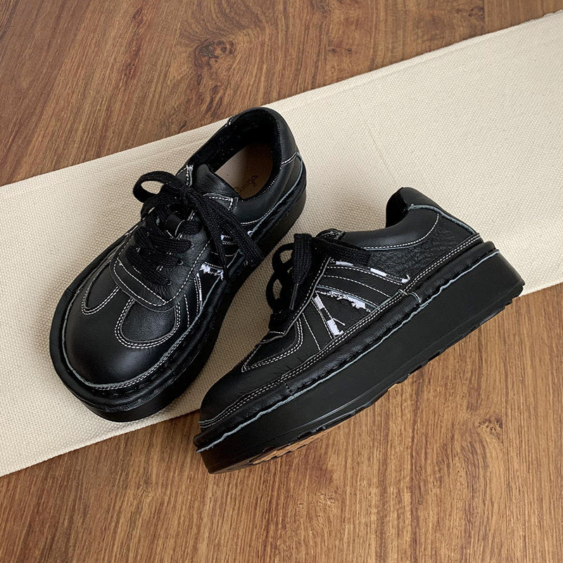 Women's Leather Chunky Platform Lace-Up Casual Shoes – Ugly-Cute Style