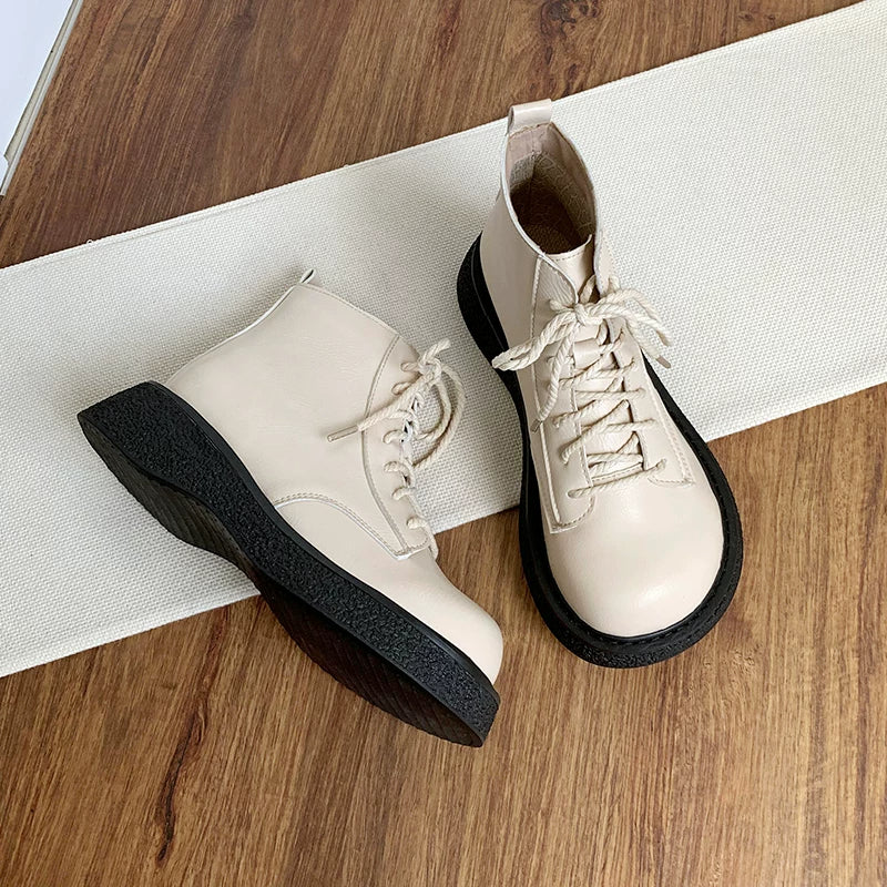 Women's Ankle Boots Lace Up Casual Low Heel Short Booties