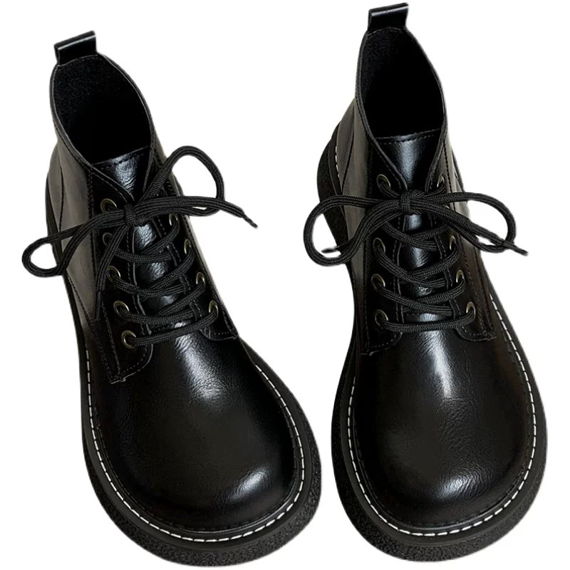 Women's Ankle Boots Lace Up Platform Work Booties Low Heel