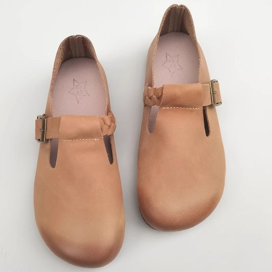 Women's Casual Comfortable Soft Leather Flat Buckle Up Loafers