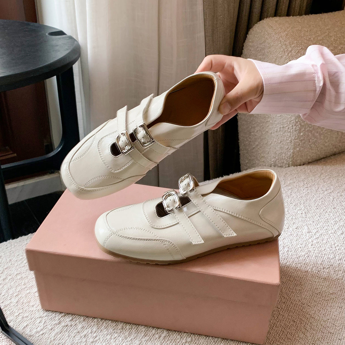 Women's Double Strap Patent Leather Mary Jane Flats Vintage Casual Driving Loafers