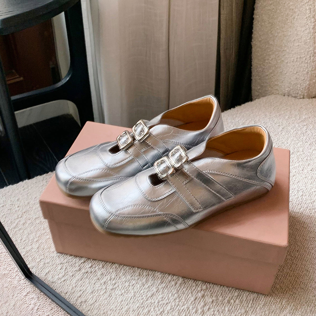Women's Double Strap Patent Leather Mary Jane Flats Vintage Casual Driving Loafers