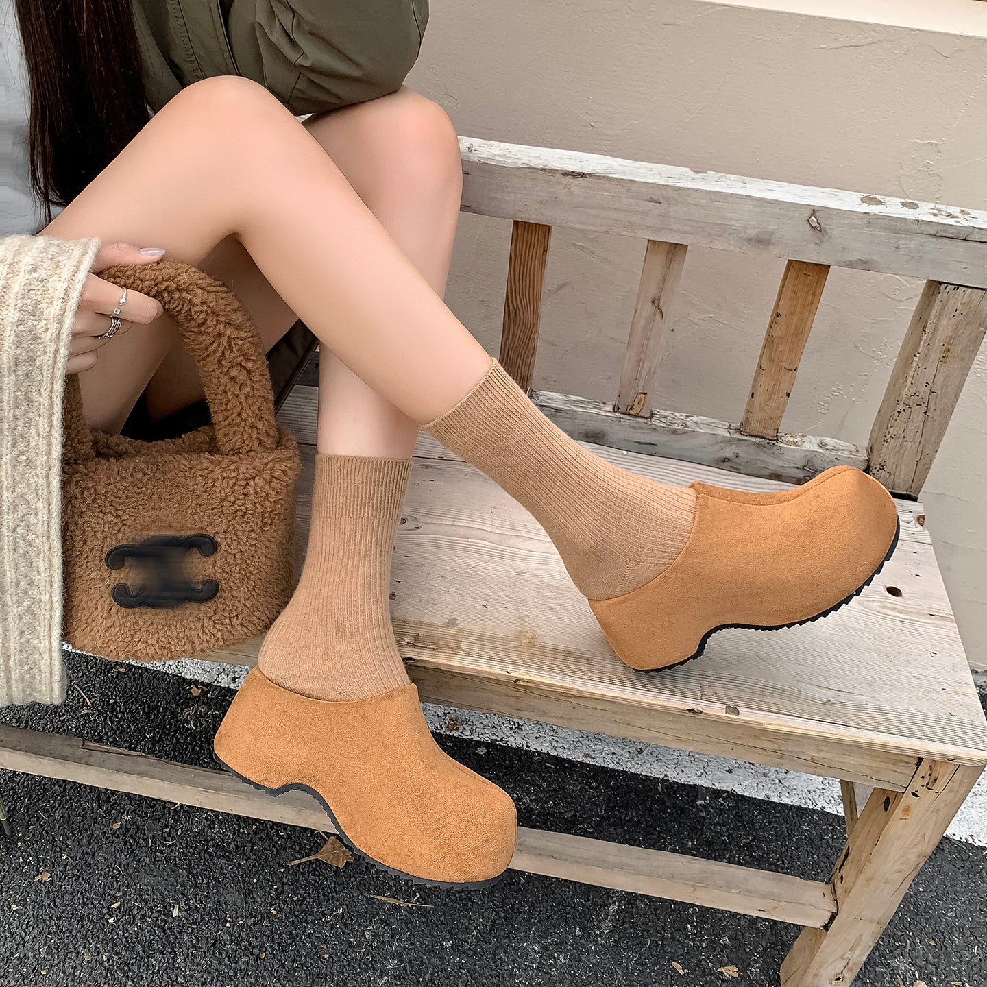 Warm Fur Lined Mules for Women – Winter Platform Slip-On Shoes