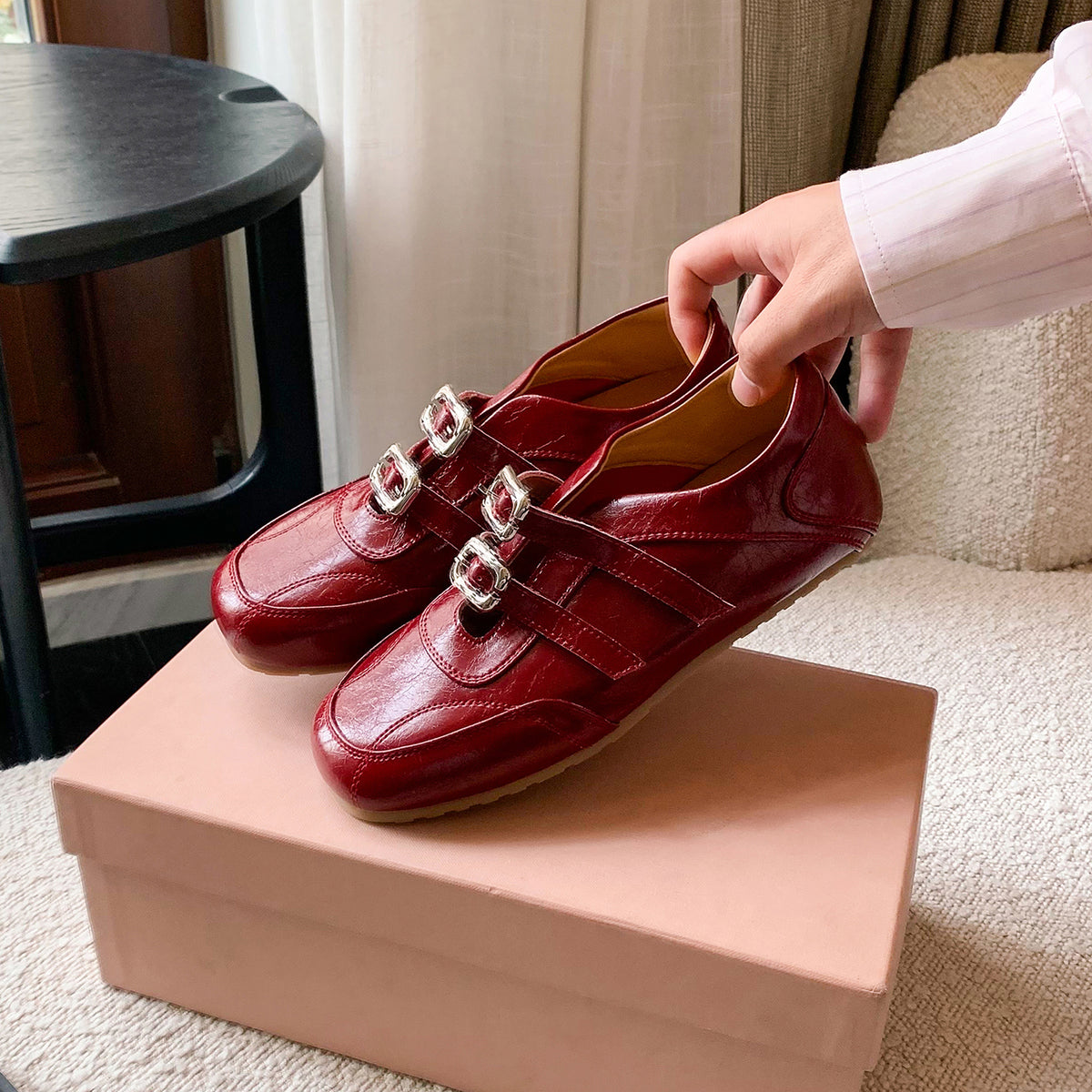 Women's Double Strap Patent Leather Mary Jane Flats Vintage Casual Driving Loafers