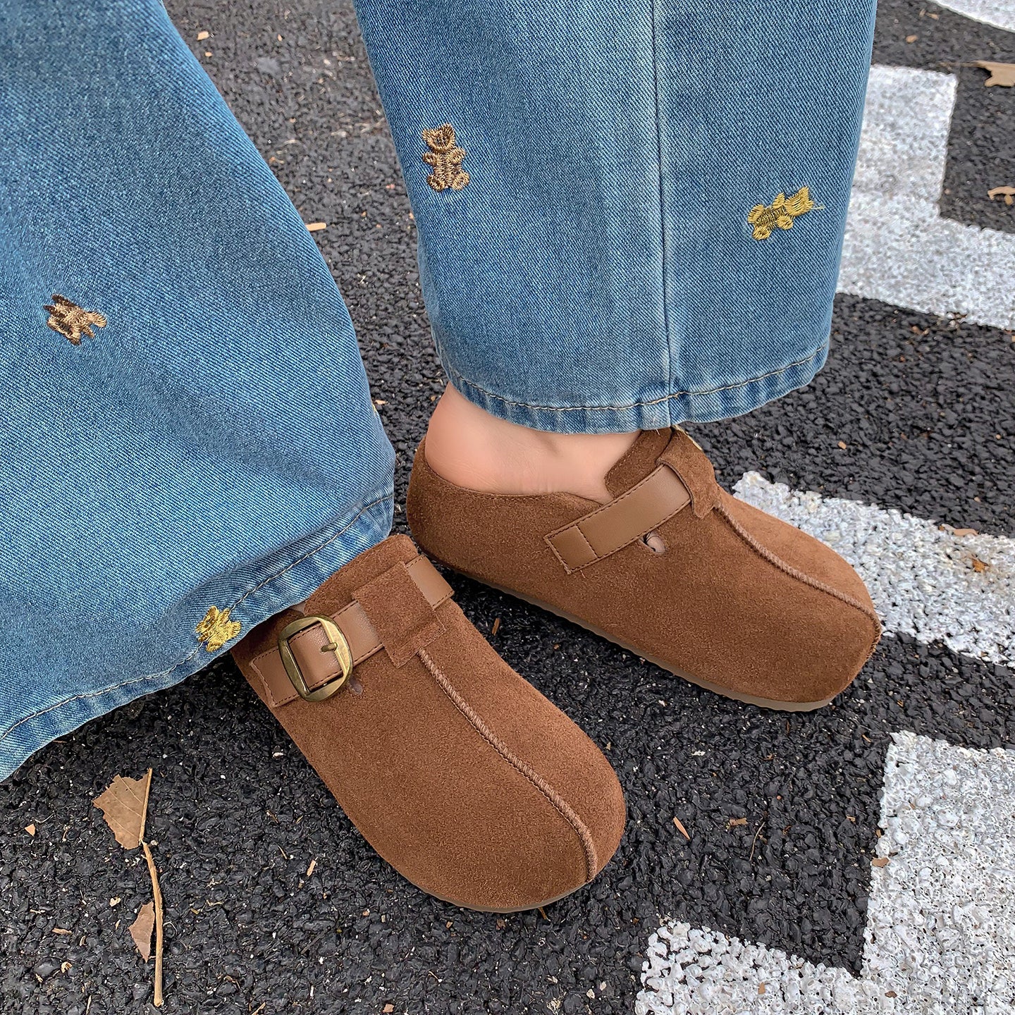 Warm Fur Lined Winter Mules for Women – Platform Slip-On with Buckle