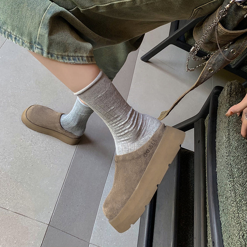 Round Toe Flat Mules – Women’s Cow Suede Comfortable Shoes