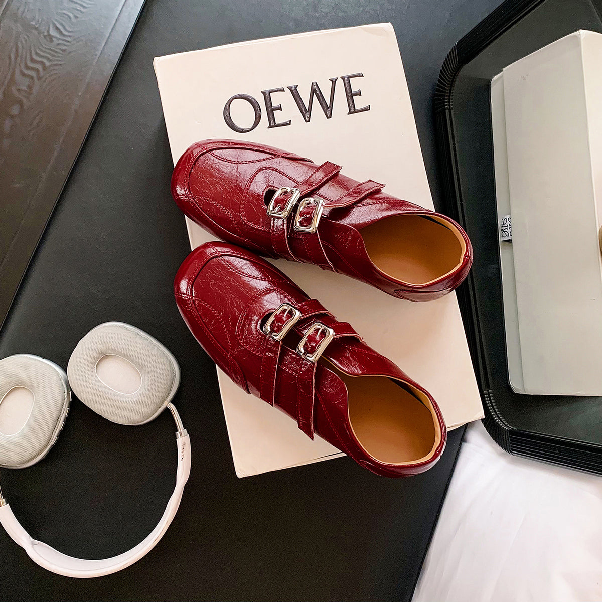 Women's Double Strap Patent Leather Mary Jane Flats Vintage Casual Driving Loafers