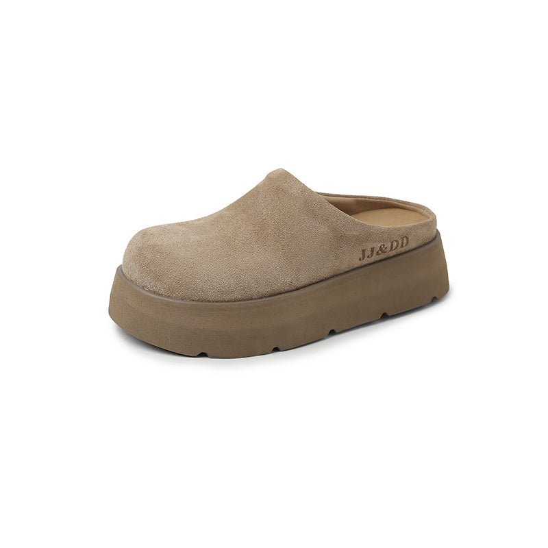 Round Toe Flat Mules – Women’s Cow Suede Comfortable Shoes