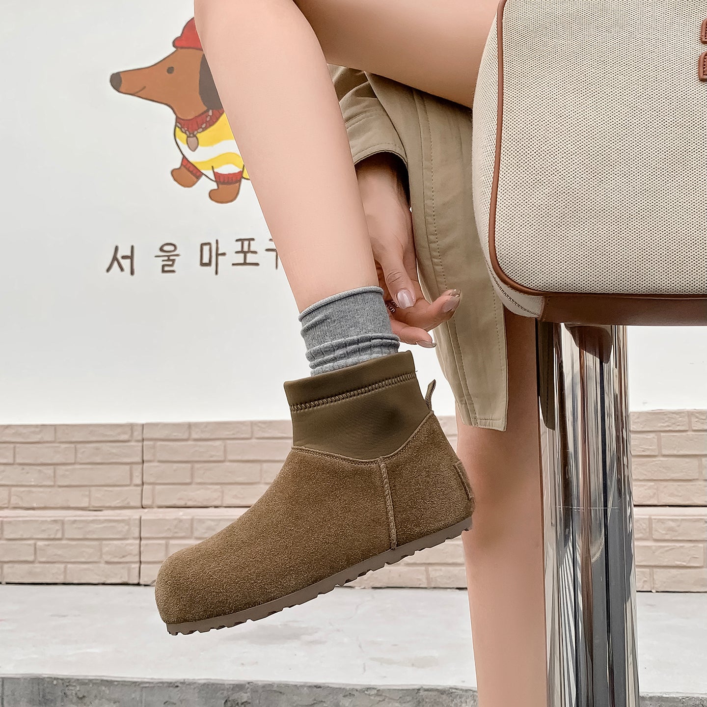 Women’s Cow Suede Ankle Boots – Casual Flat Comfortable Style