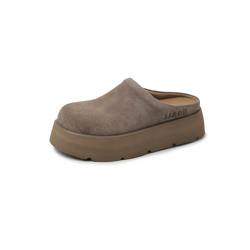 Round Toe Flat Mules – Women’s Cow Suede Comfortable Shoes
