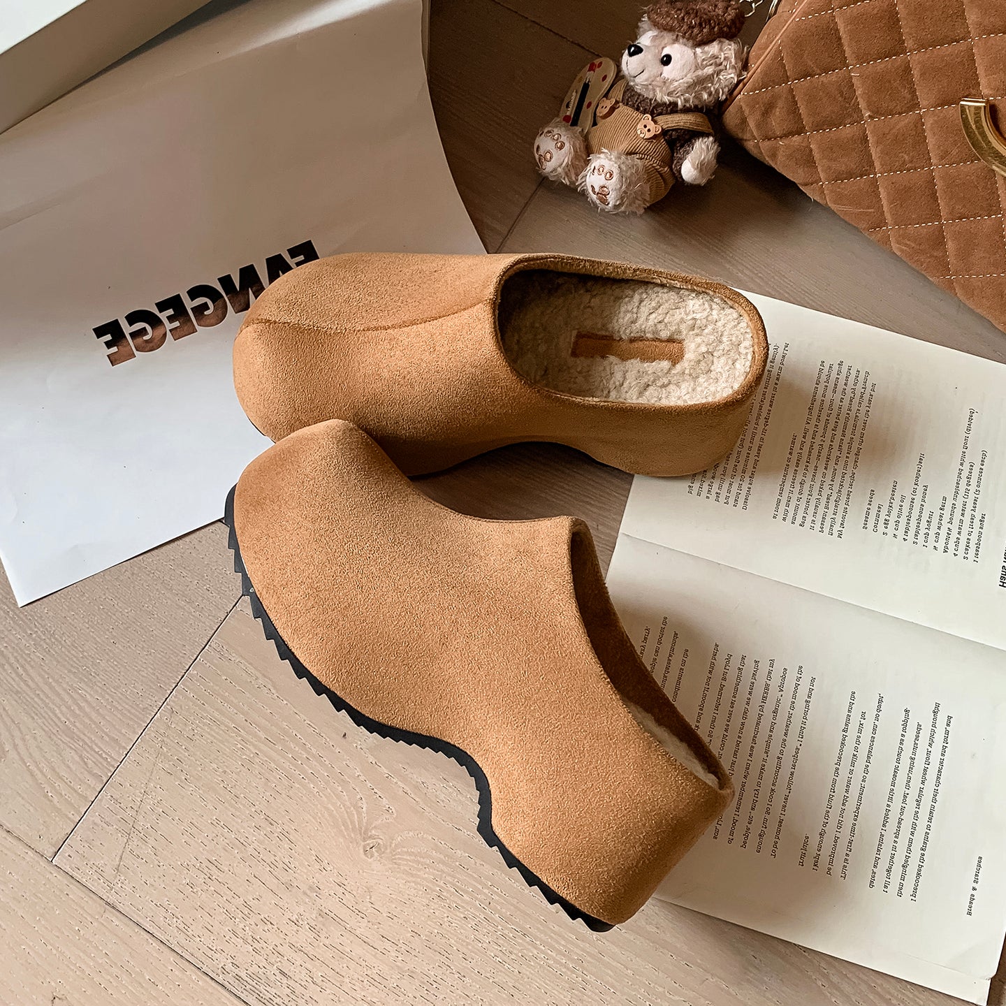 Warm Fur Lined Mules for Women – Winter Platform Slip-On Shoes