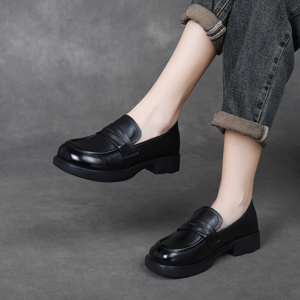 Women's Penny Loafers Leather Slip On Platform Dress Shoes Low Heel