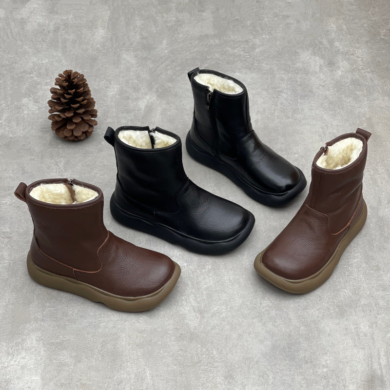 Fur Lined Leather Winter Boots for Women – Side Zip Short Ankle Design