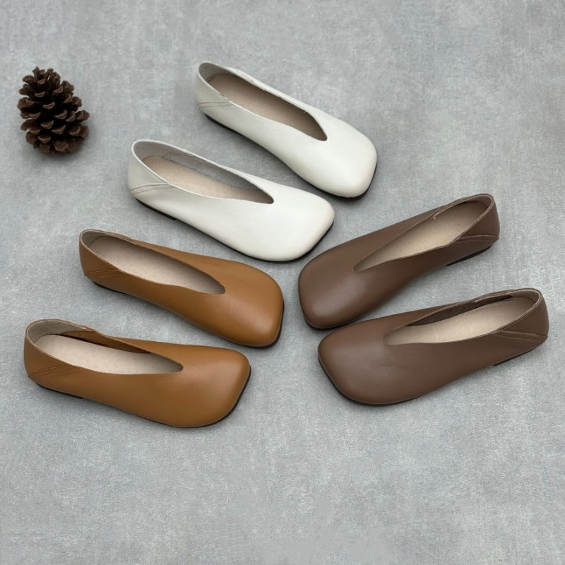 Women’s Handmade Leather Square Toe Flats – Vintage Slip-On Casual Shoes