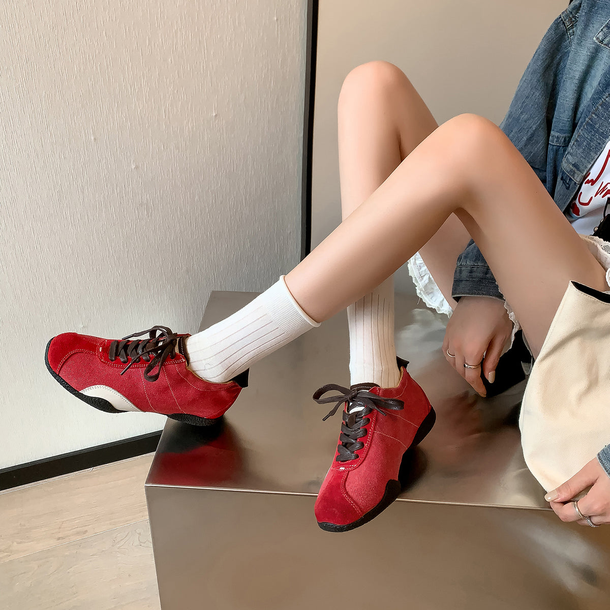 Women's Hidden Wedge Sneakers Lace Up Height Increasing Casual Shoes