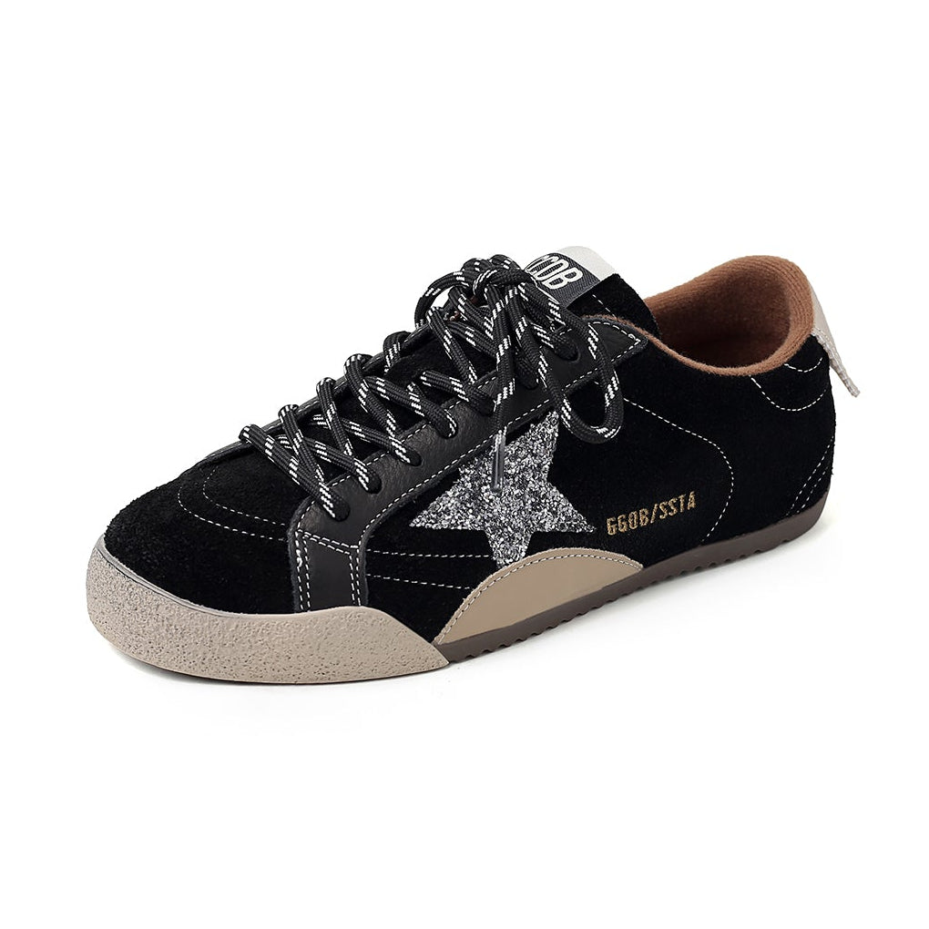 Flat Star Design Sneakers Retro – Women’s Cow Suede Lace-Up Shoes