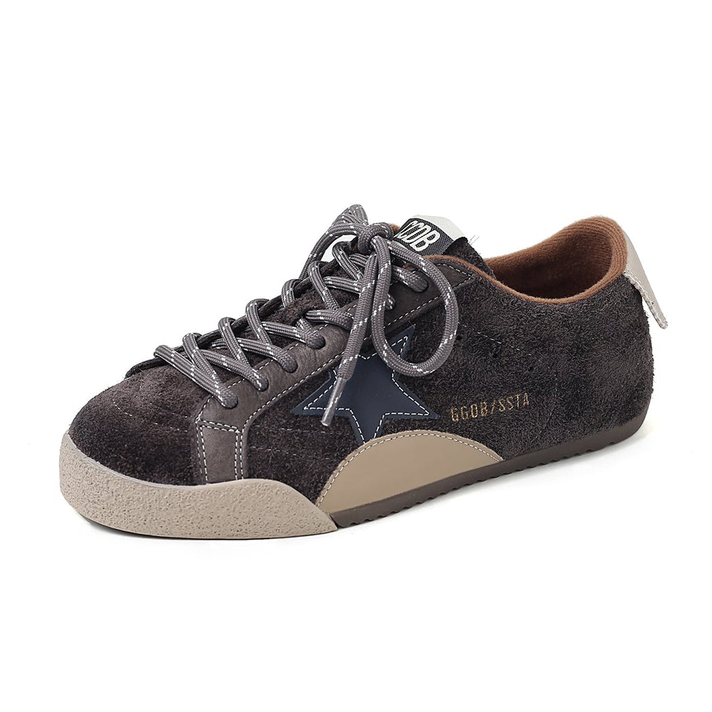 Flat Star Design Sneakers Retro – Women’s Cow Suede Lace-Up Shoes