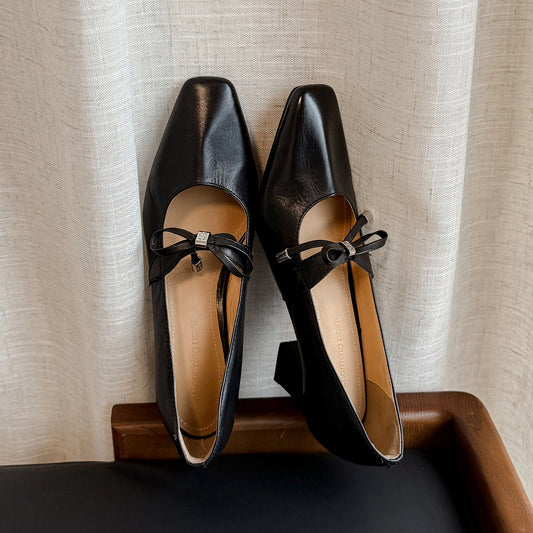 Women's Urban Executive Style Square Toe Bow High Heels Elegant Pumps