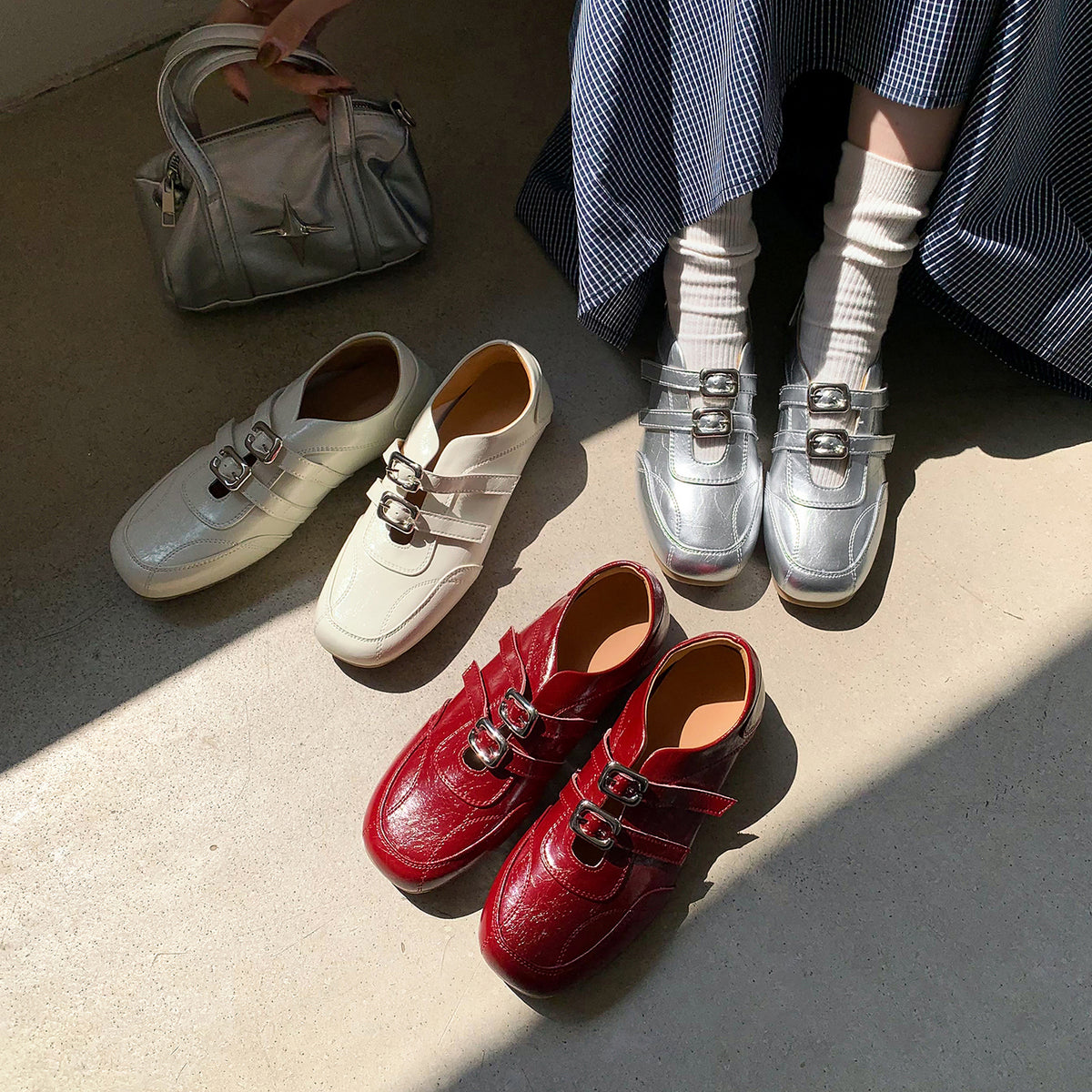 Women's Double Strap Patent Leather Mary Jane Flats Vintage Casual Driving Loafers