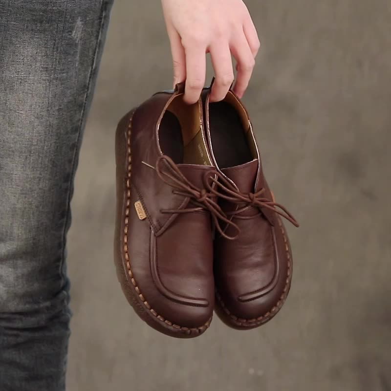 Women's Handmade Leather Lace Up Casual Comfortable Everyday Shoes