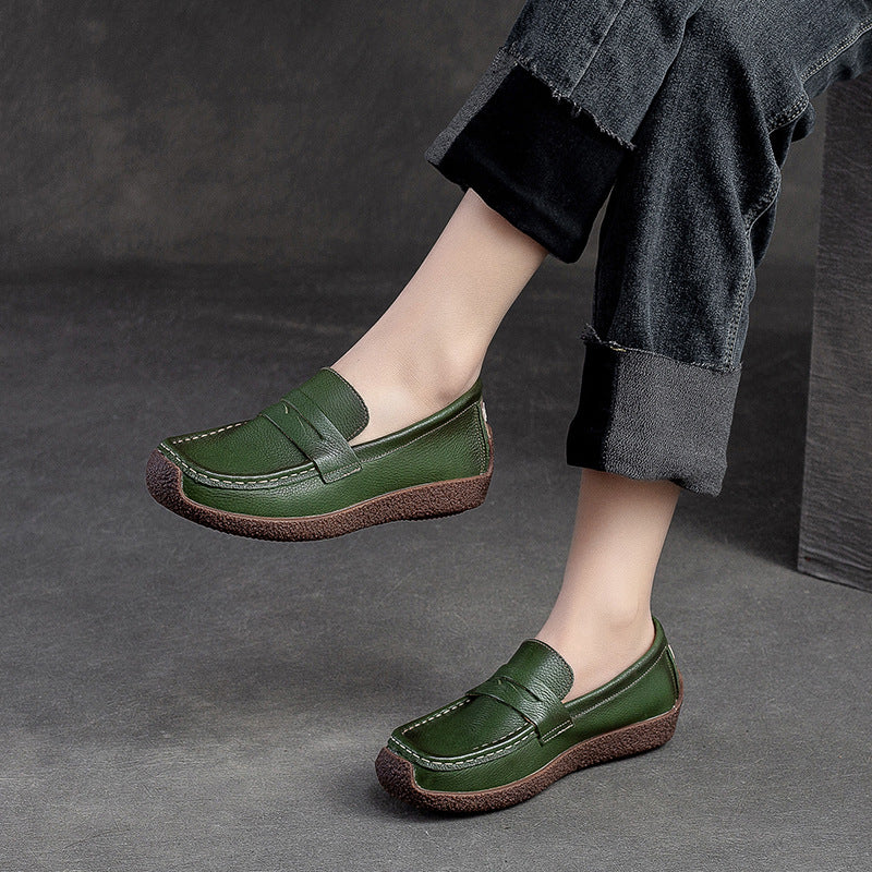 Women’s Leather Slip-On Moccasins – Retro Flat Comfortable Shoes