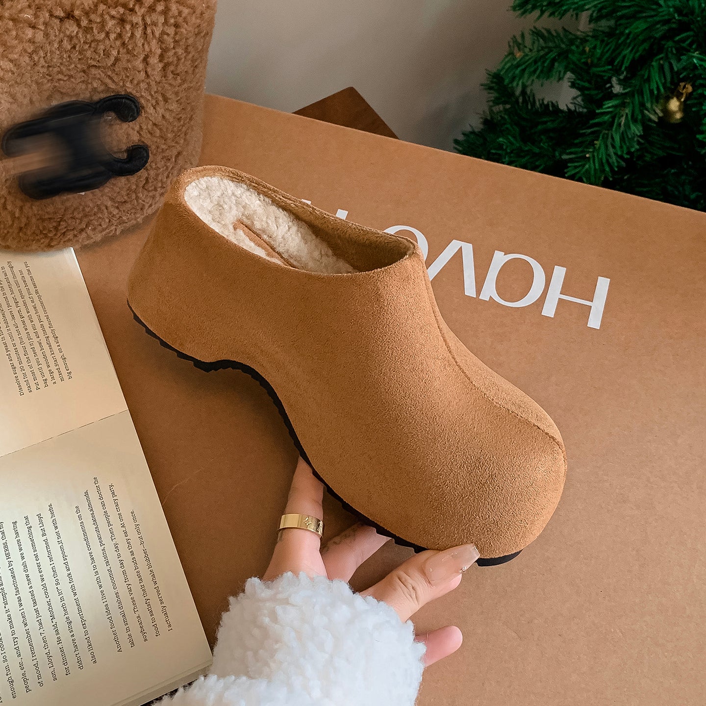 Warm Fur Lined Mules for Women – Winter Platform Slip-On Shoes