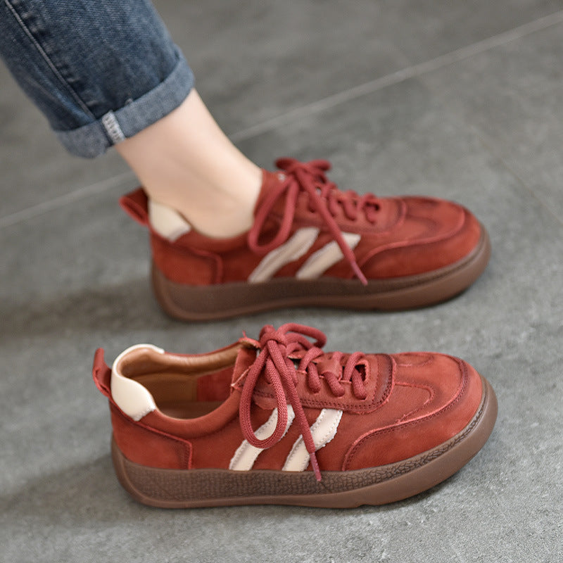 Women’s Genuine Leather Lace-Up Flat Shoes – Comfortable Casual Everyday Sneakers