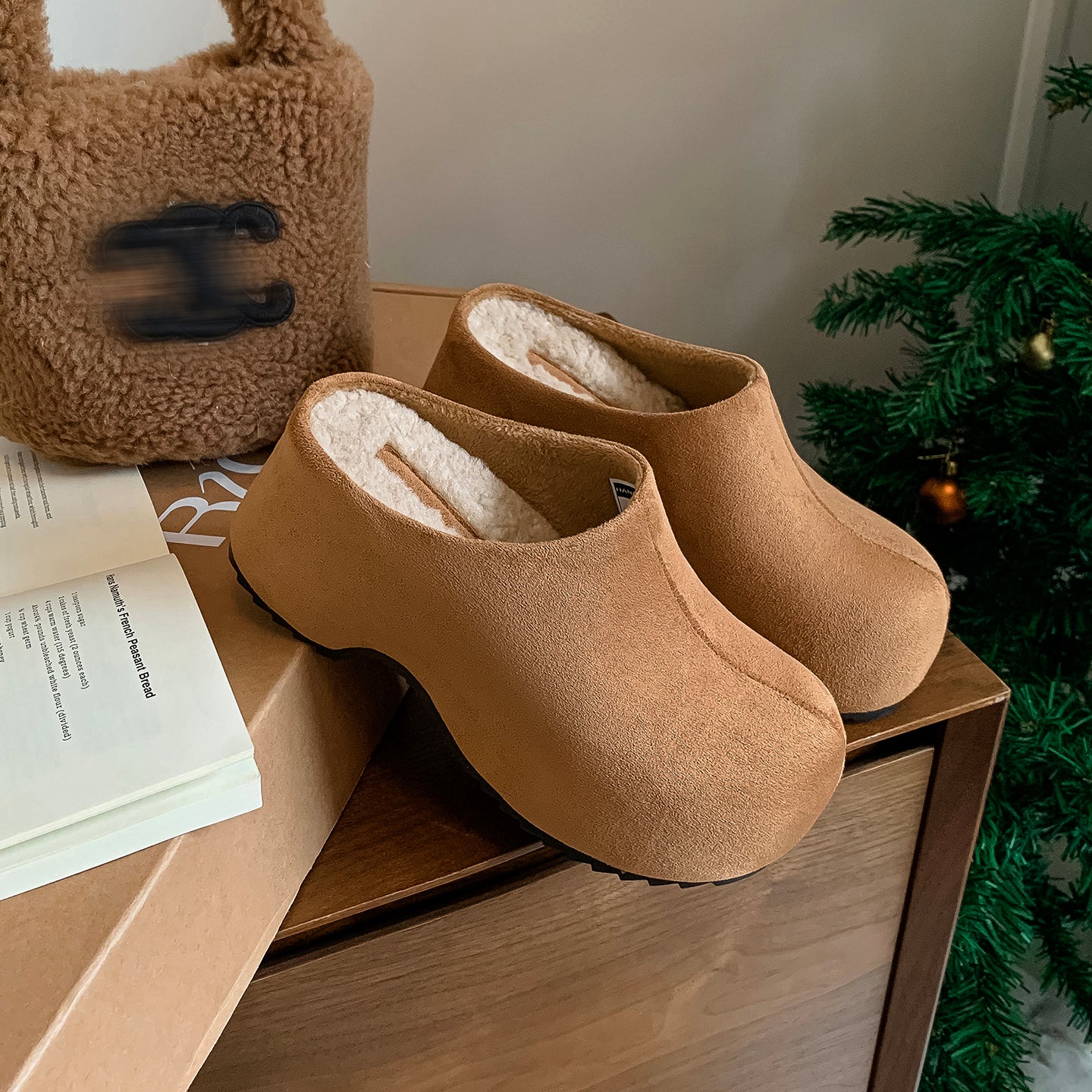 Warm Fur Lined Mules for Women – Winter Platform Slip-On Shoes