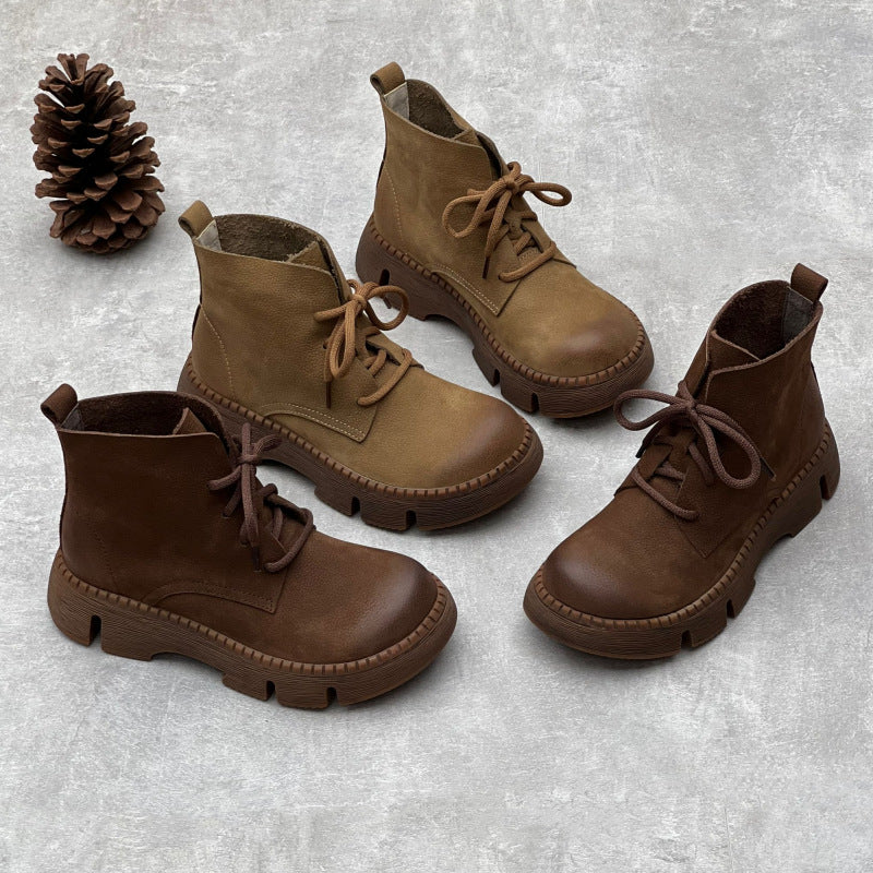 Women's Vintage Platform Ankle Boots – Lace-Up Non-Slip Style