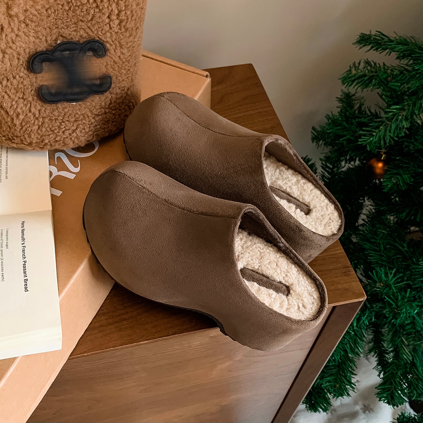 Warm Fur Lined Mules for Women – Winter Platform Slip-On Shoes