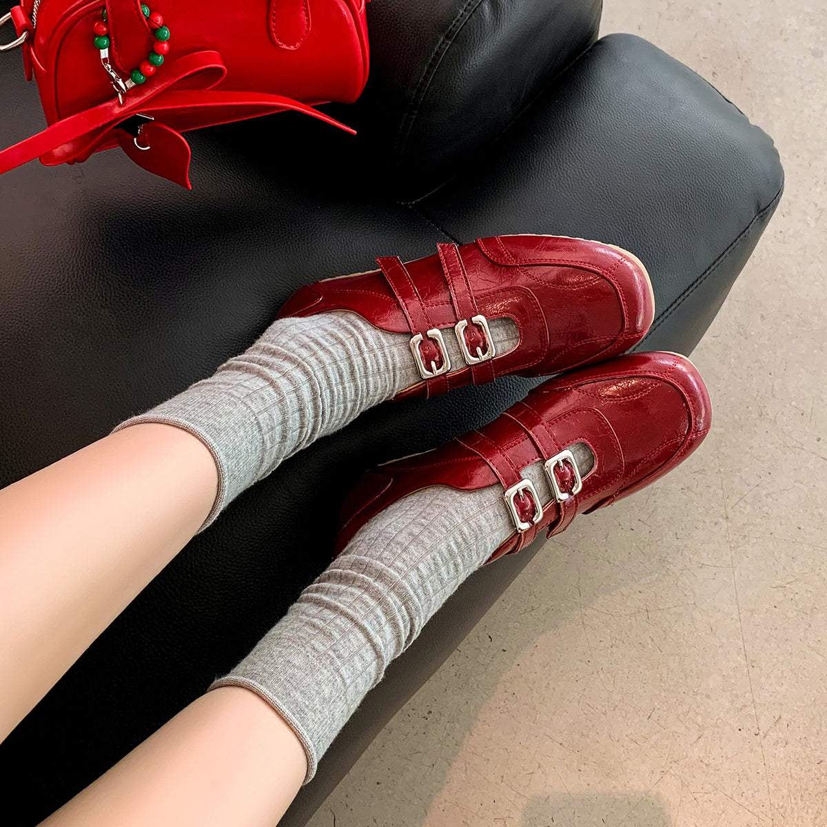 Women's Double Strap Patent Leather Mary Jane Flats Vintage Casual Driving Loafers