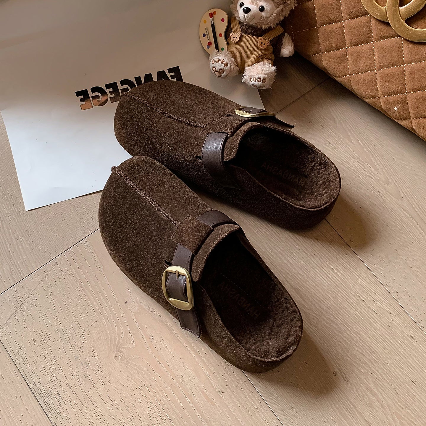 Warm Fur Lined Winter Mules for Women – Platform Slip-On with Buckle