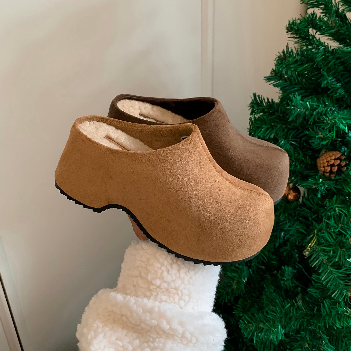 Warm Fur Lined Mules for Women – Winter Platform Slip-On Shoes