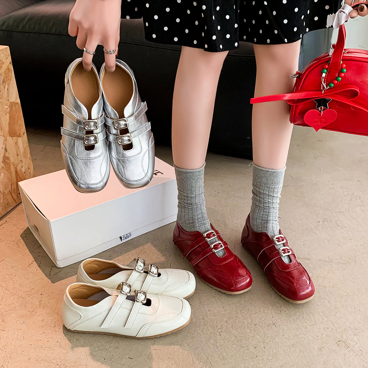 Women's Double Strap Patent Leather Mary Jane Flats Vintage Casual Driving Loafers
