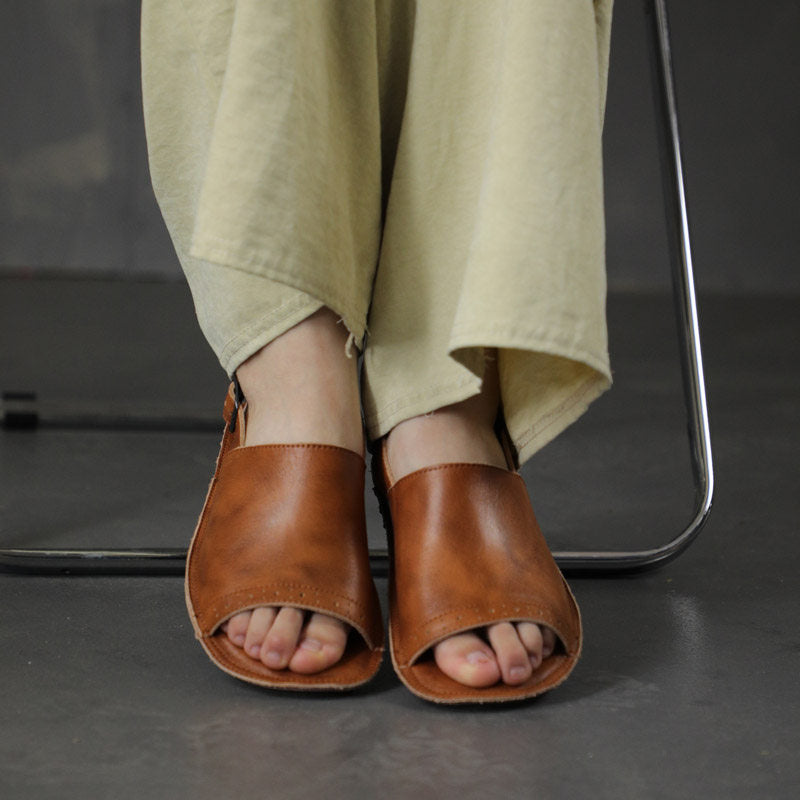 Women's Vintage Bohemian Leather Sandals - Artisanal Open Toe Comfortable Summer Shoes